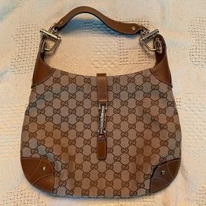 Gucci Monogram Hobo Purse w/ Latch + Gold Hardware